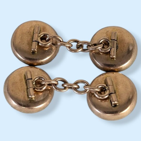 Antique 14k Gold Hand-Enameled Hinge-Back Cuff Links - Picture 5 of 7